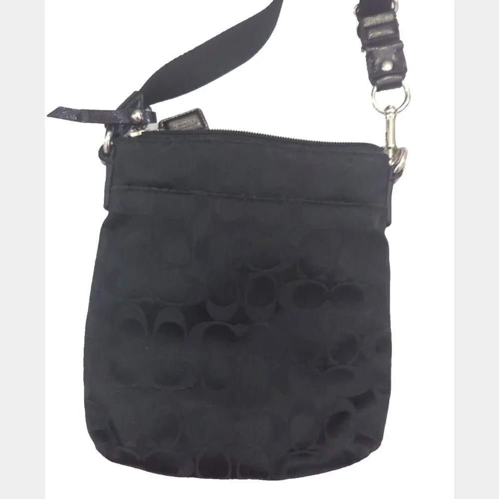Coach Black‎ Canvas Signature Poppy Patent Patch Small Slim Crossbody Bag
